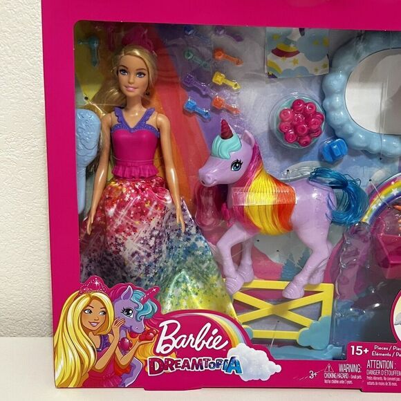 Barbie Dreamtopia Princess Doll and Unicorn Pet Playset 15+ Pieces Mattel GTG01 - Picture 2 of 16